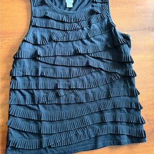 Chico's Black Ruffled Ribbed Tank Top